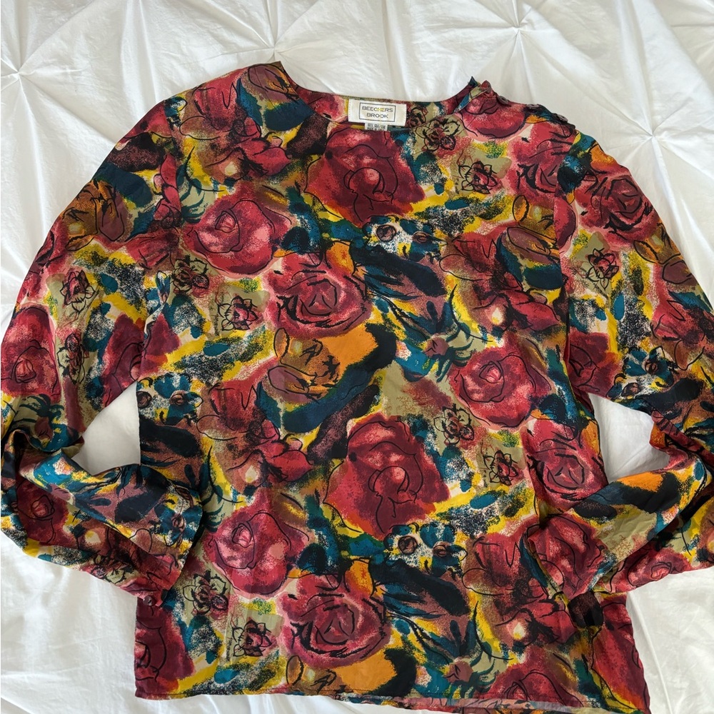 Floral print blouse 100% silk